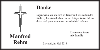 Anzeige von Manfred Rehm von Nordbayerischer Kurier
