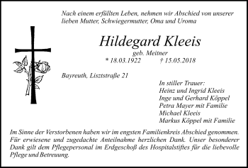 Anzeige von Hildegard Kleeis von Nordbayerischer Kurier