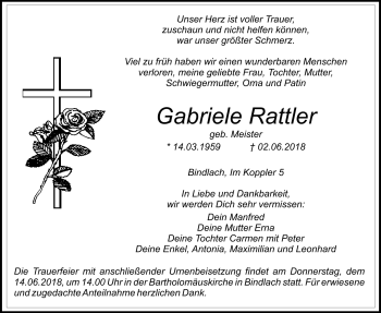 Anzeige von Gabriele Rattler von Nordbayerischer Kurier