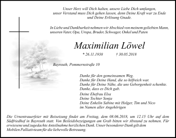 Anzeige von Maximilian Löwel von Nordbayerischer Kurier