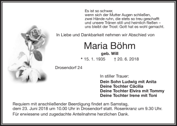 Anzeige von Maria Böhm von Nordbayerischer Kurier