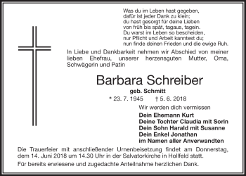 Anzeige von Barbara Schreiber von Nordbayerischer Kurier