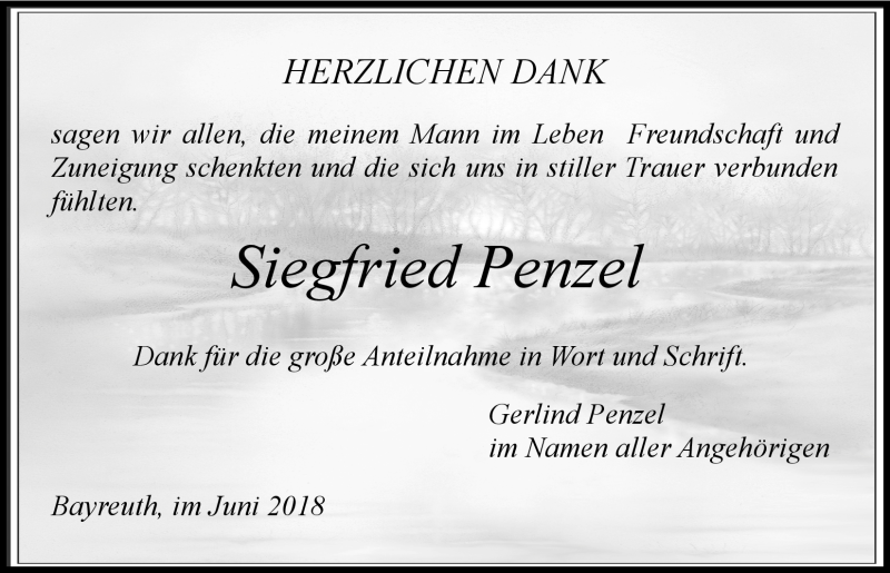 Traueranzeige für Siegfried Penzel vom 30.06.2018 aus Nordbayerischer Kurier