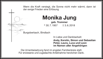 Anzeige von Monika Jung von Nordbayerischer Kurier