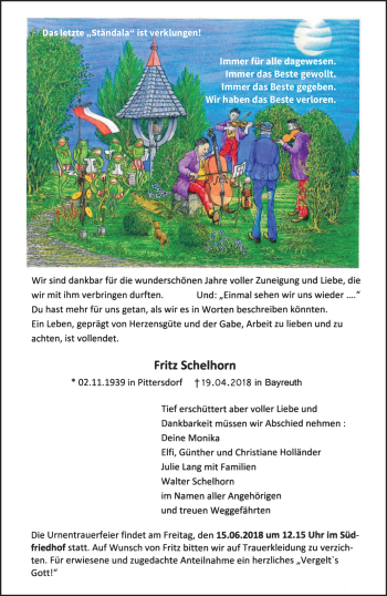 Anzeige von Fritz Schelhorn von Nordbayerischer Kurier
