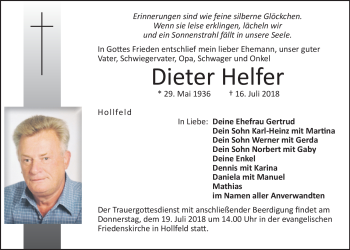 Anzeige von Dieter Helfer von Nordbayerischer Kurier