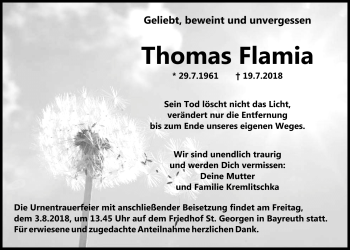 Anzeige von Thomas Flamia von Nordbayerischer Kurier