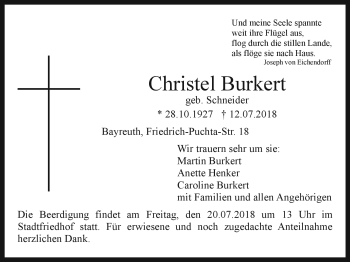 Anzeige von Christel Burkert von Nordbayerischer Kurier