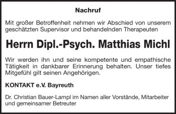 Anzeige von Matthias Michl von Nordbayerischer Kurier