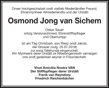 Anzeige von Oskar Sauer von Nordbayerischer Kurier