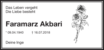 Anzeige von Faramarz Akbari von Nordbayerischer Kurier