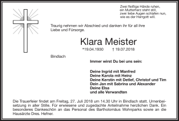 Anzeige von Klara Meister von Nordbayerischer Kurier