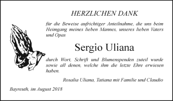 Anzeige von Sergio Uliana von Nordbayerischer Kurier