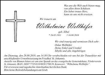Anzeige von Wilhelmine Wellhöfer von Nordbayerischer Kurier