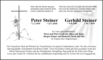 Anzeige von PeterGerhild SteinerSteiner von Nordbayerischer Kurier