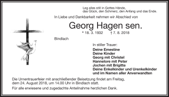 Anzeige von Georg Hagen sen. von Nordbayerischer Kurier