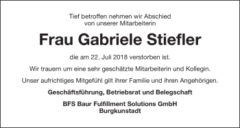 Anzeige von Gabriele Stiefler von Nordbayerischer Kurier