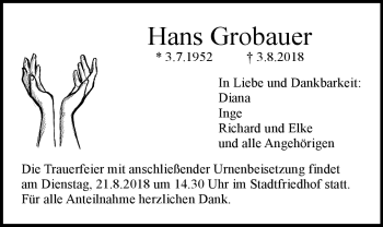 Anzeige von Hans Grobauer von Nordbayerischer Kurier