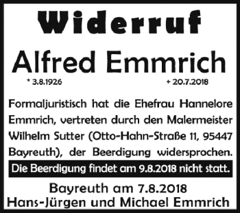 Anzeige von Alfred Emmrich von Nordbayerischer Kurier