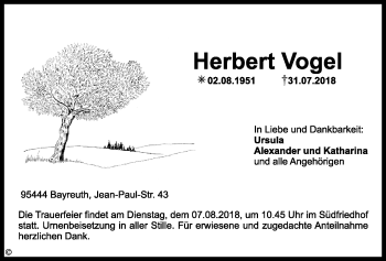 Anzeige von Herbert Vogel von Nordbayerischer Kurier