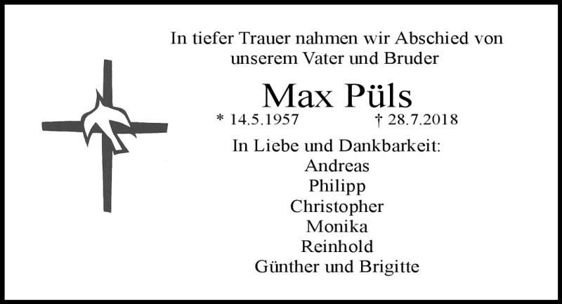  Traueranzeige für Max Püls vom 18.08.2018 aus Nordbayerischer Kurier