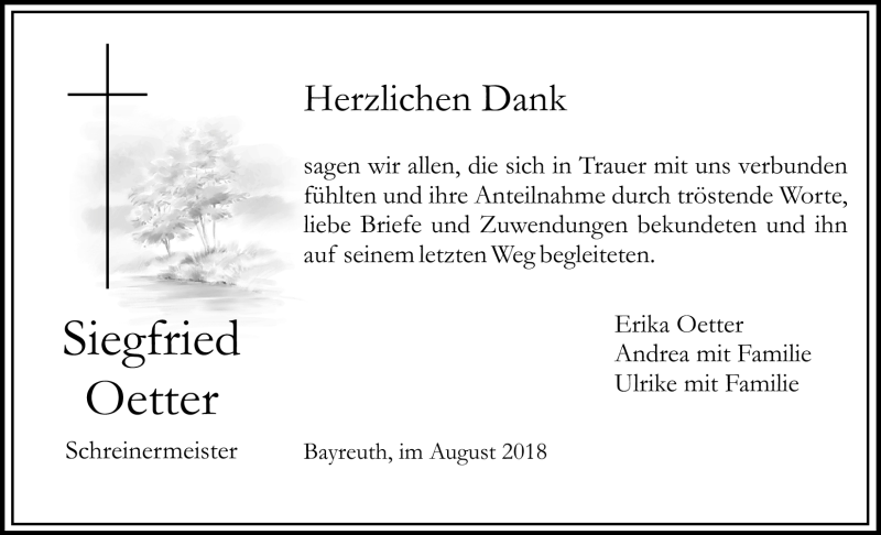  Traueranzeige für Siegfried Oetter vom 25.08.2018 aus Nordbayerischer Kurier