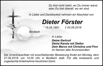 Anzeige von Dieter Förster von Nordbayerischer Kurier