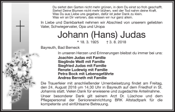 Anzeige von Johann Judas von Nordbayerischer Kurier