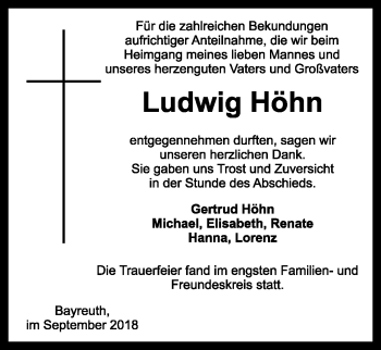 Anzeige von Ludwig Höhn von Nordbayerischer Kurier