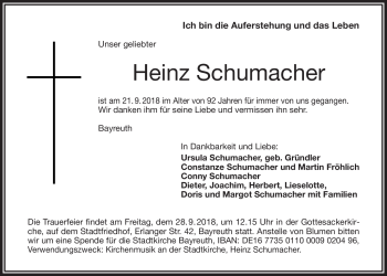 Anzeige von Heinz Schumacher von Nordbayerischer Kurier