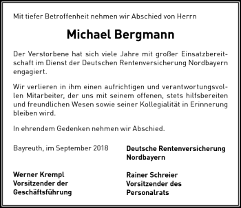 Anzeige von Michael Bergmann von Nordbayerischer Kurier
