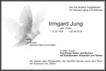 Anzeige von Irmgard Jung von Nordbayerischer Kurier