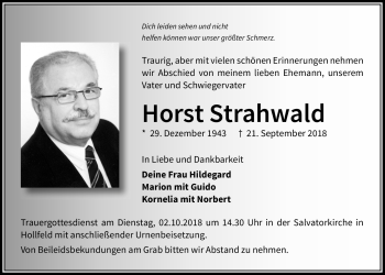 Anzeige von Horst Strahwald von Nordbayerischer Kurier