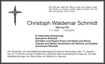 Anzeige von Christoph Waldemar Schmidt von Nordbayerischer Kurier
