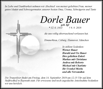 Anzeige von Dorle Bauer von Nordbayerischer Kurier