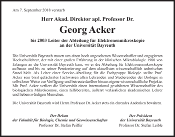 Anzeige von Georg Acker von Nordbayerischer Kurier