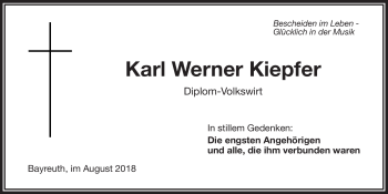 Anzeige von Karl Werner Kiepfer von Nordbayerischer Kurier