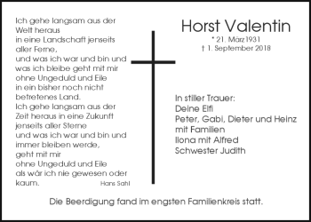 Anzeige von Horst Valentin von Nordbayerischer Kurier