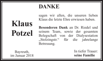 Anzeige von Klaus Potzel von Nordbayerischer Kurier
