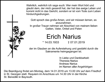 Anzeige von Erich Narius von Nordbayerischer Kurier