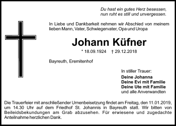 Anzeige von Johann Küfner von Nordbayerischer Kurier
