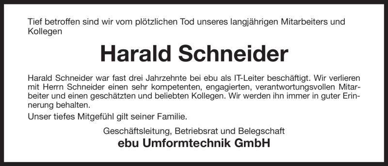  Traueranzeige für Harald Schneider vom 05.01.2019 aus Nordbayerischer Kurier