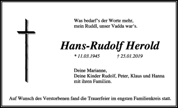 Anzeige von Hans-Rudolf Herold von Nordbayerischer Kurier