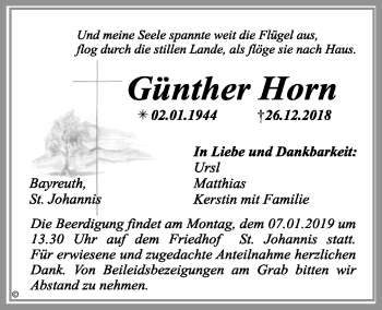 Anzeige von Günther Horn von Nordbayerischer Kurier