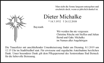Anzeige von Dieter Michalke von Nordbayerischer Kurier