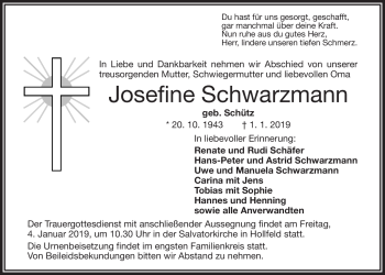 Anzeige von Josefine Schwarzmann von Nordbayerischer Kurier