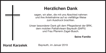 Anzeige von Horst Karzelek von Nordbayerischer Kurier
