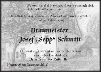 Anzeige von Josef Schmitt von Nordbayerischer Kurier