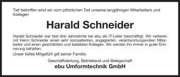 Anzeige von Harald Schneider von Nordbayerischer Kurier