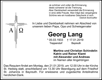 Anzeige von Georg Lang von Nordbayerischer Kurier